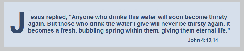 Jesus replied, “Anyone who drinks this water will soon become thirsty again. 14 But those who drink the water I give will never be thirsty again. It becomes a fresh, bubbling spring within them, giving them eternal life.”